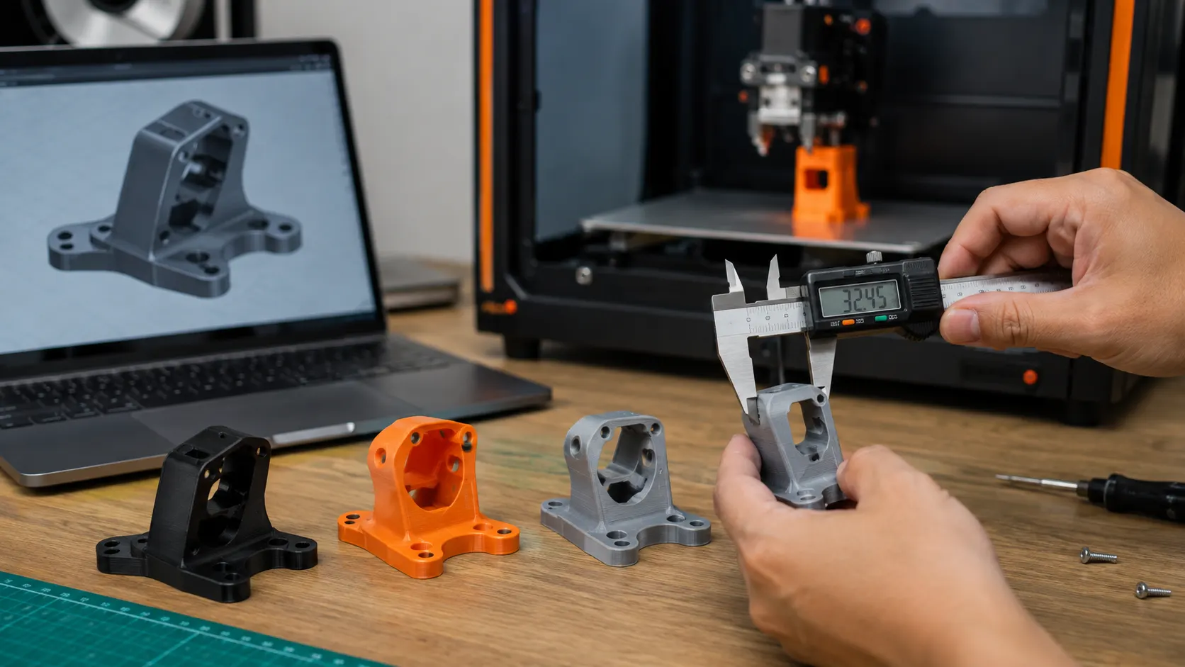 ฐานยึดกล้องพิมพ์สามมิติข้างแบบ CAD และเครื่องพิมพ์